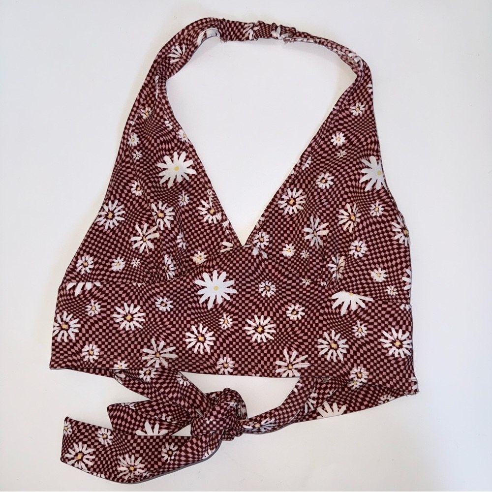 Altar’d State Daisy Halter Tie-Back Crop Top Checkerboard 90s Y2K Womens Medium